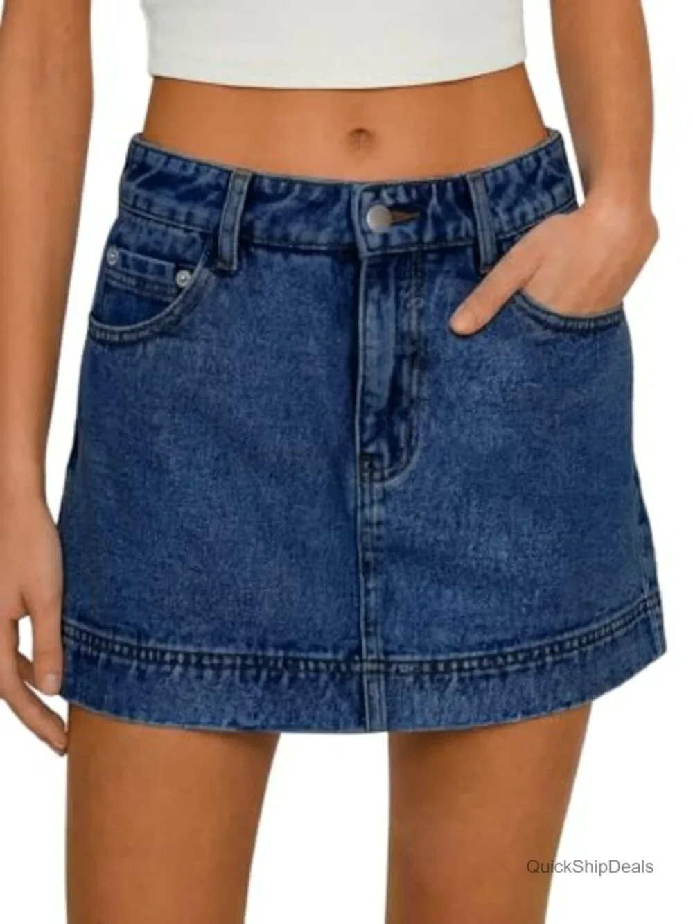 High Waisted A-Line Denim Skort with Pockets Stretchy Casual Summer Shorts